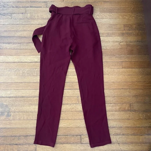 Sézane Austin Paperbag Waist Trousers Burgundy High Rise Belted US 0 - Picture 3 of 9